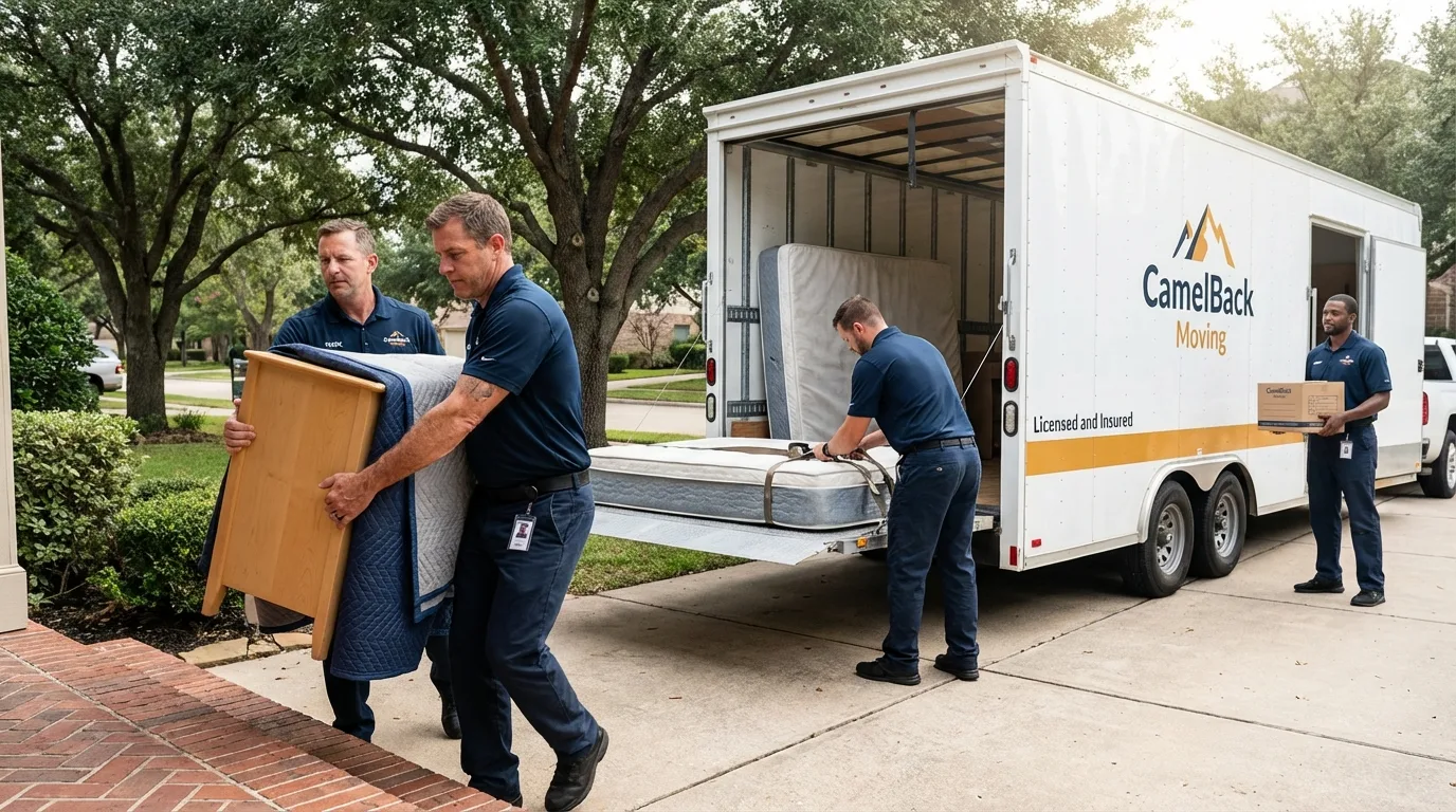Crew loading residential truck for cross-state move from Hemlock, MI